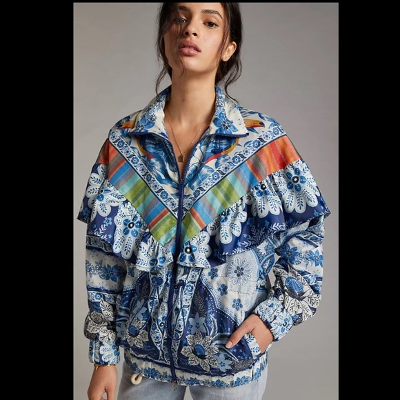 Anthropologie Jackets & Blazers - Anthropologie NWT Farm Rio Blue Palms Windbreaker Size M.
